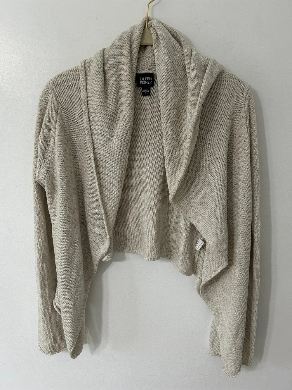Eileen Fisher Silk Blend Draped Open-Front Knit Cardigan Asymmetrical Hem Size S